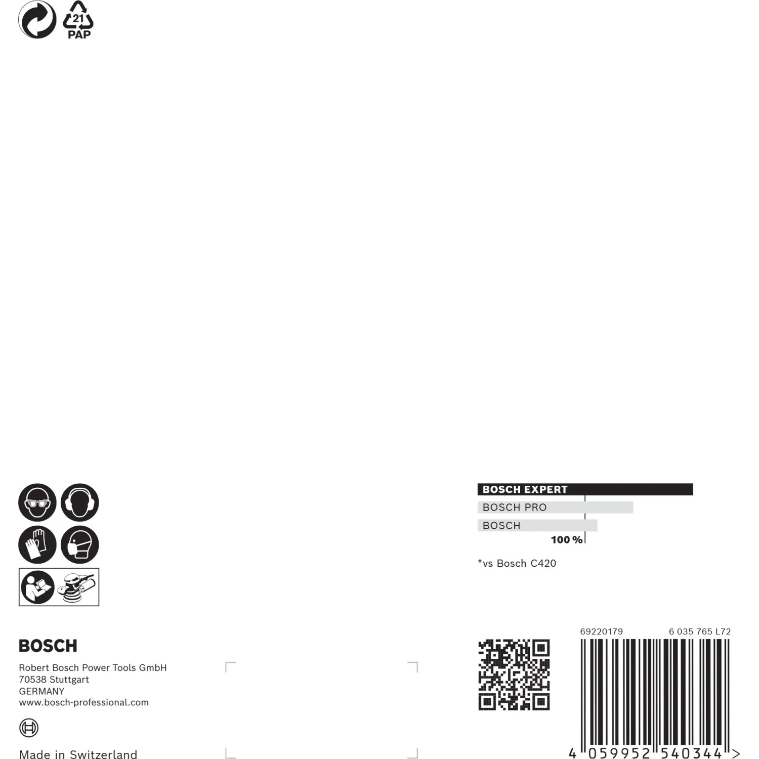 Verpackung Bosch Expert Netzschleifblatt M480, Ø 150 mm, K320, 5 Stück, Zubehör für Exzenterschleifer.