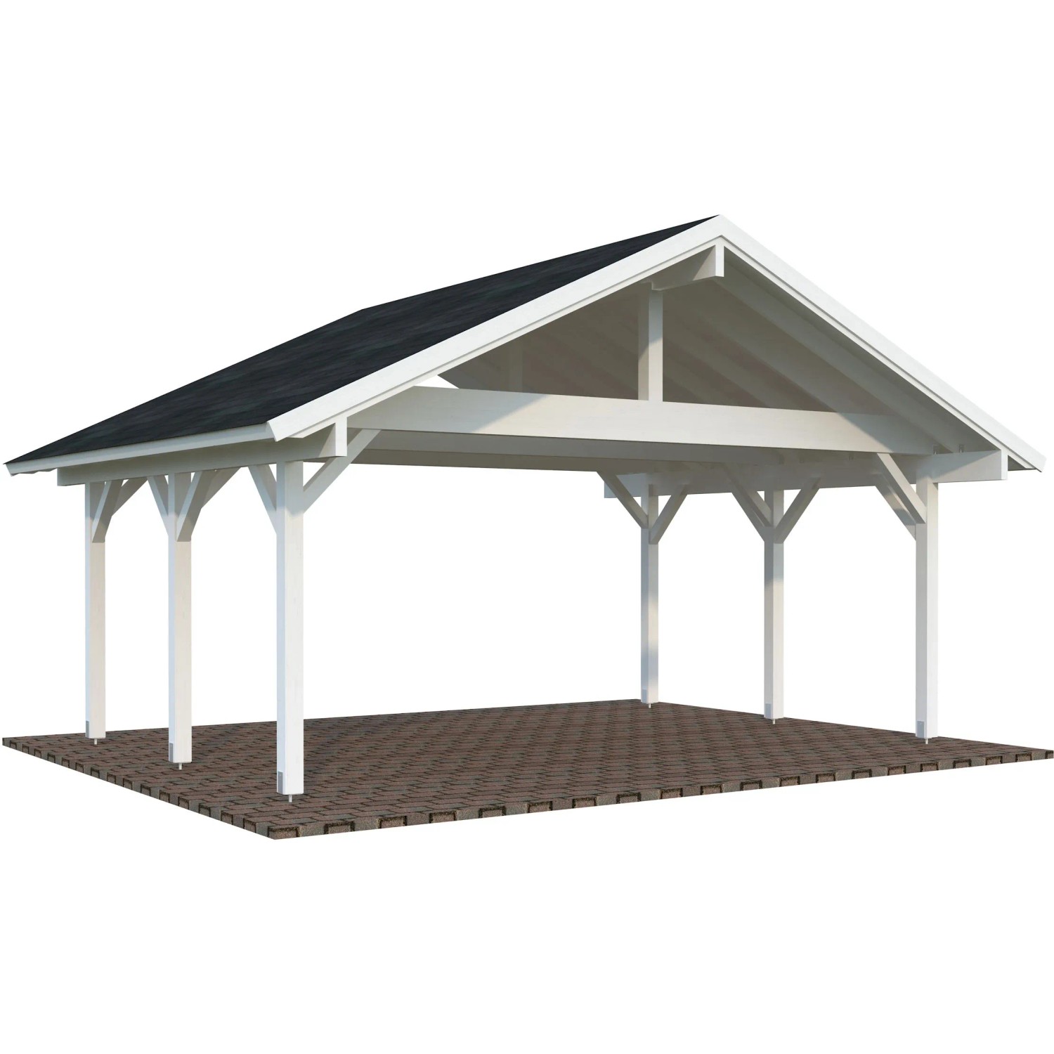 Palmako Carport Robert, 555x372 cm, weiß lackiert. Holzcarport mit Satteldach für zwei PKWs.