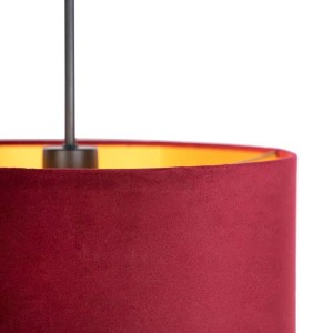 QAZQA Pendelleuchte mit Veloursschirm Rot Gold 35 cm Combi