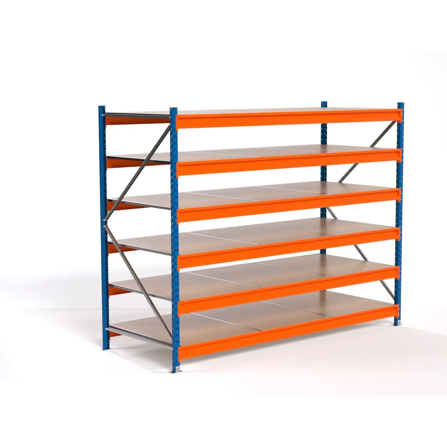 PROREGAL Industrie Weitspannregal Lagerregal MAXIMUS PRO Grundregal HxBxT 200x250x100cm 6 Spanplatten-Fachboden Fachlast 530kg Blau/Orange