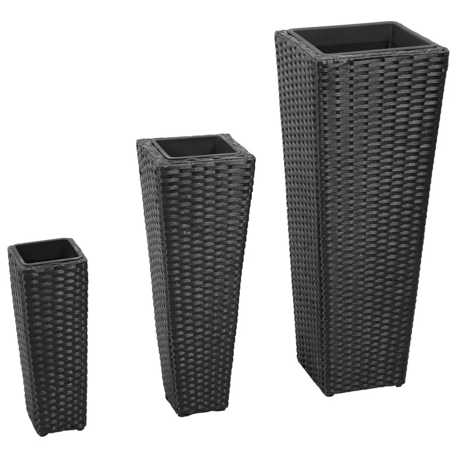 Furnicato Garten-hochbeet 3-tlg Poly Rattan Schwarz
