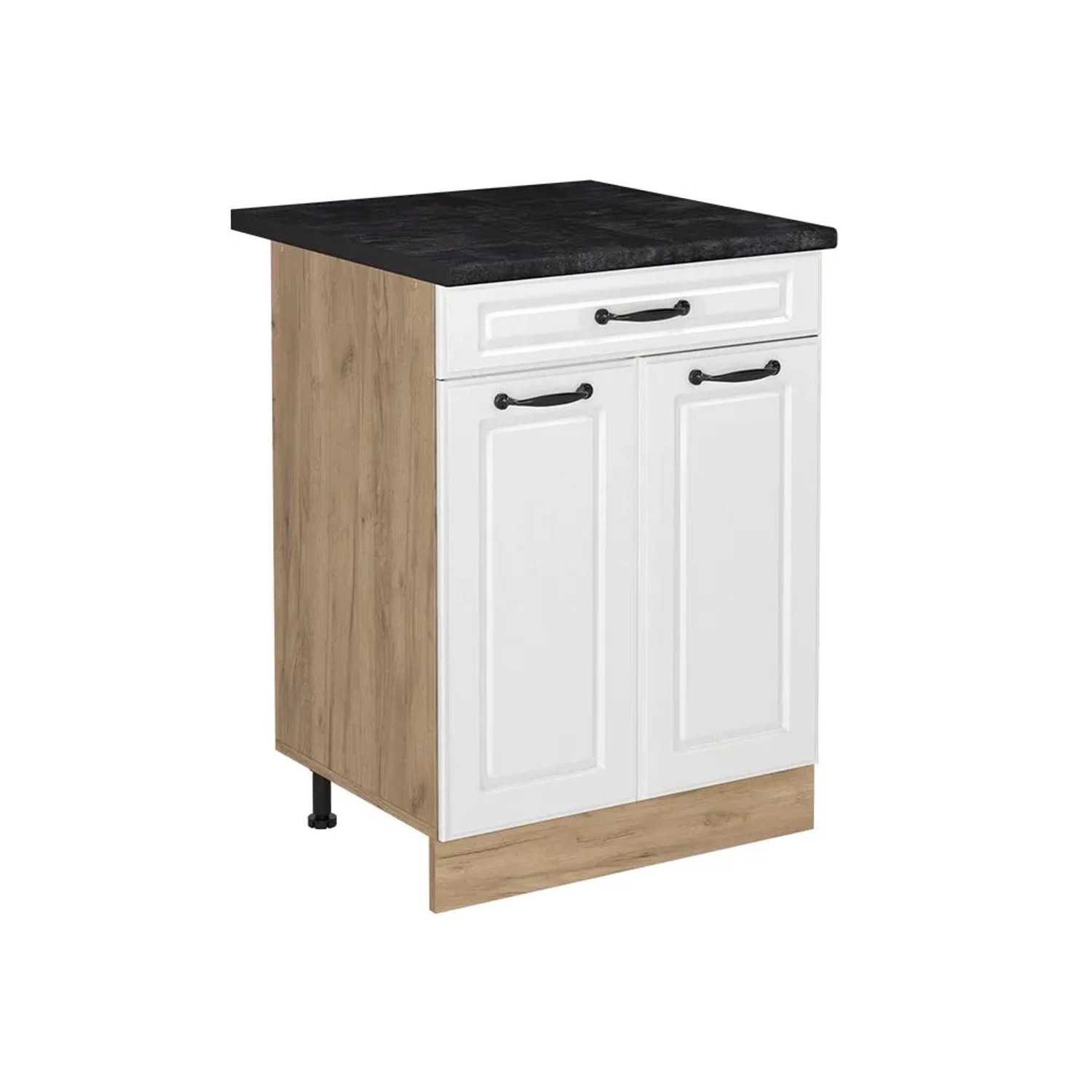 Vicco Küchenunterschrank R-Line Weiß Landhaus/Goldkraft Eiche 60 x 82 mit Schublade Arbeitsplatte Anthrazit Art Nr 61231