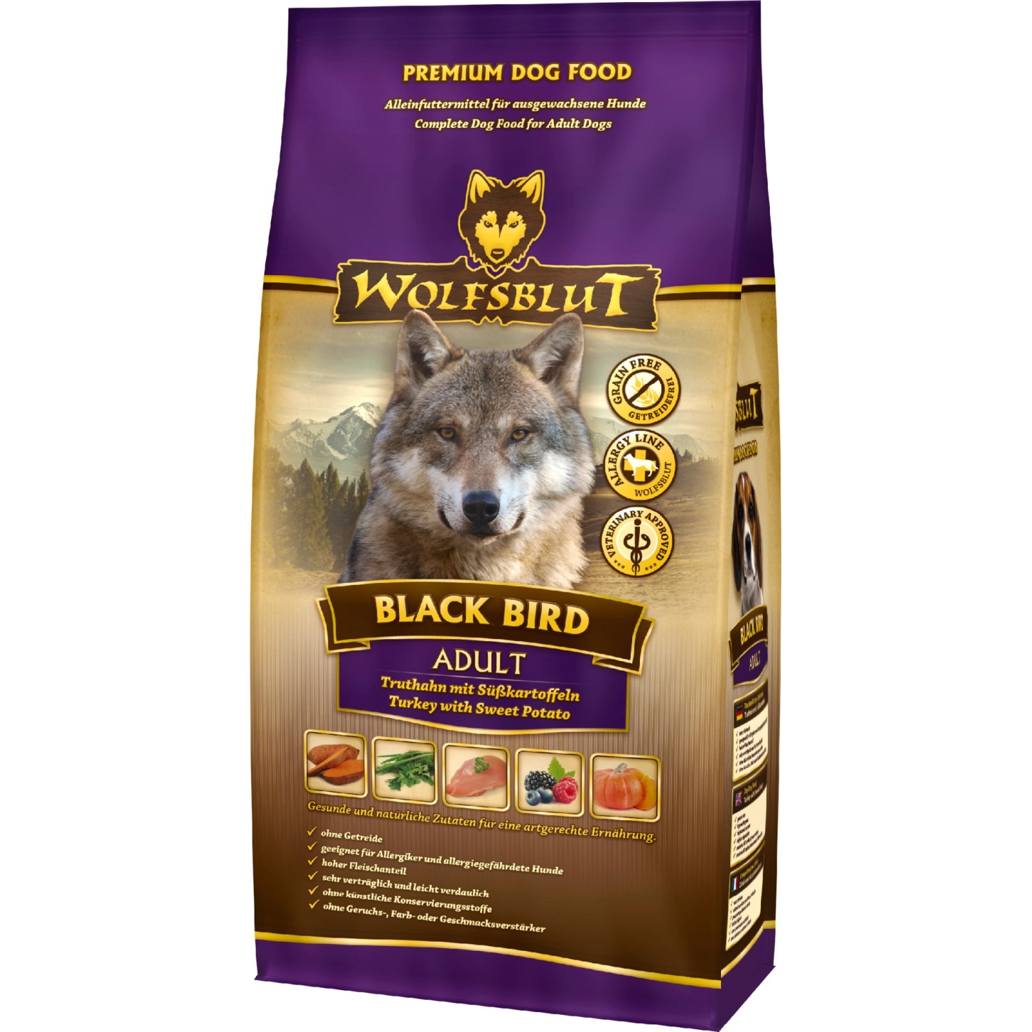 Wolfsblut Hunde-Trockenfutter Black Bird Adult Truthahn mit Süßkartoffeln 2 kg