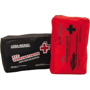 Verbandtasche nach DIN 13164, Erste Hilfe Set für Auto, in rot und schwarz.