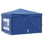 Blaues, faltbares Partyzelt 3x3 m mit Seitenwänden und Fenster für Garten & Feiern.