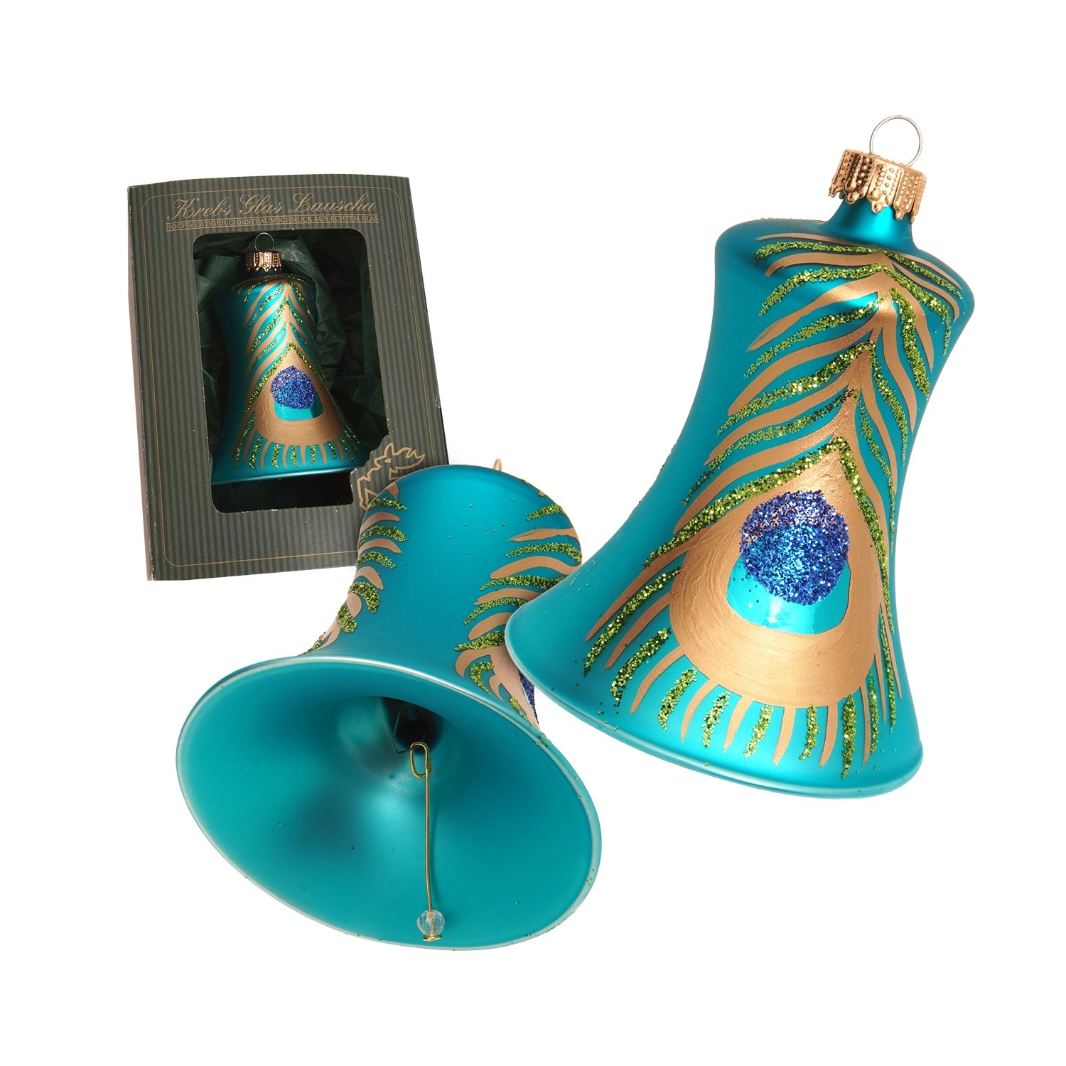 Krebs Glas Lauscha Baumschmuck Glocke Pfau Türkis 8cm günstig online kaufen