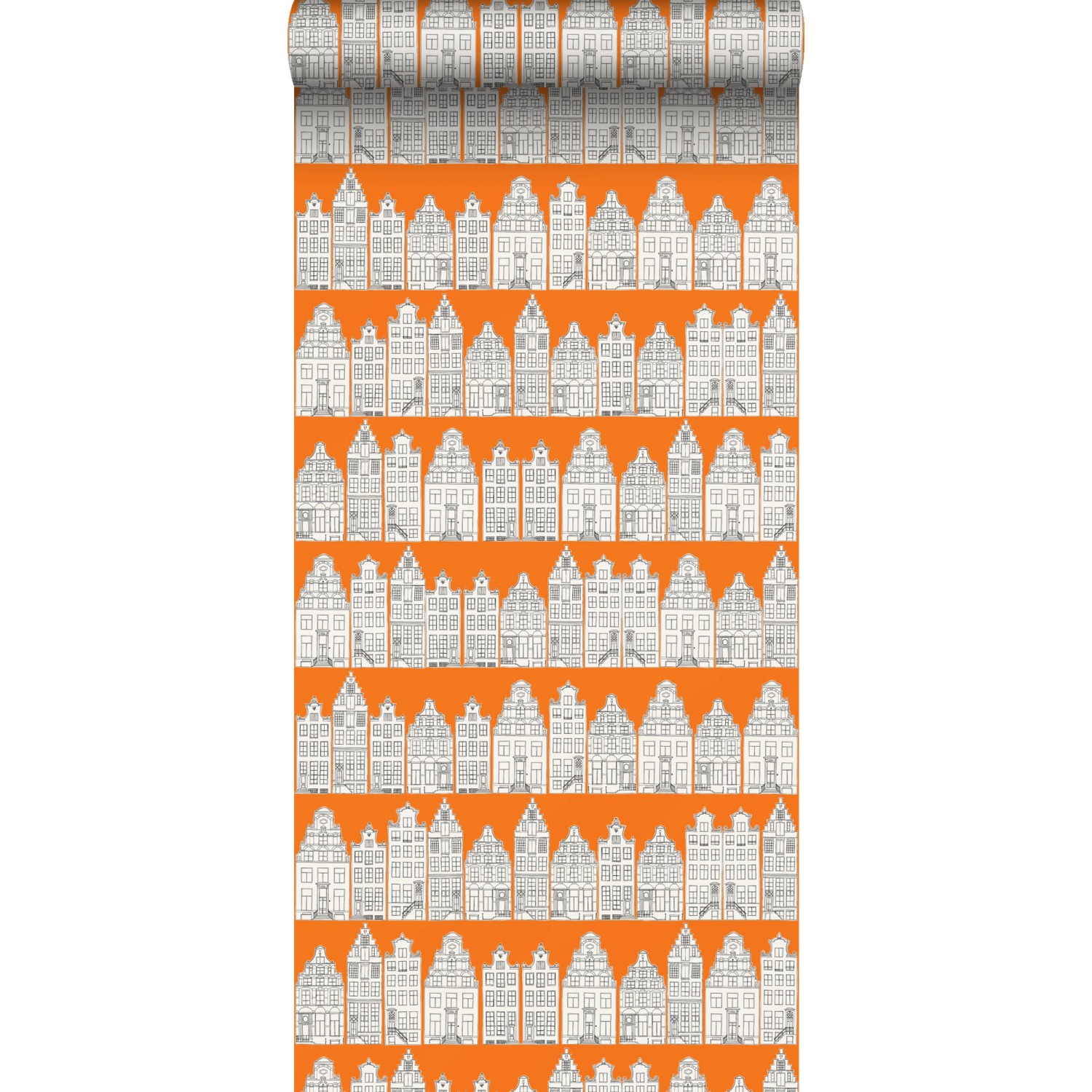ESTAhome Tapete Amsterdamer Grachtenhäuser Orange Und Weiß 53 Cm X 1005 Cm günstig online kaufen