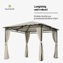 Beiger Blumfeldt Mondo Gartenpavillon mit Stahlgestell und Vorhängen für Garten oder Terrasse.