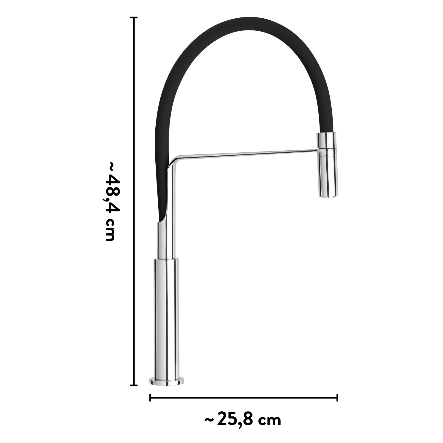 baliv Küchenarmatur KI-1330, Schwarz/Chrom, Einhebelmischer mit flexiblem Schlauch.