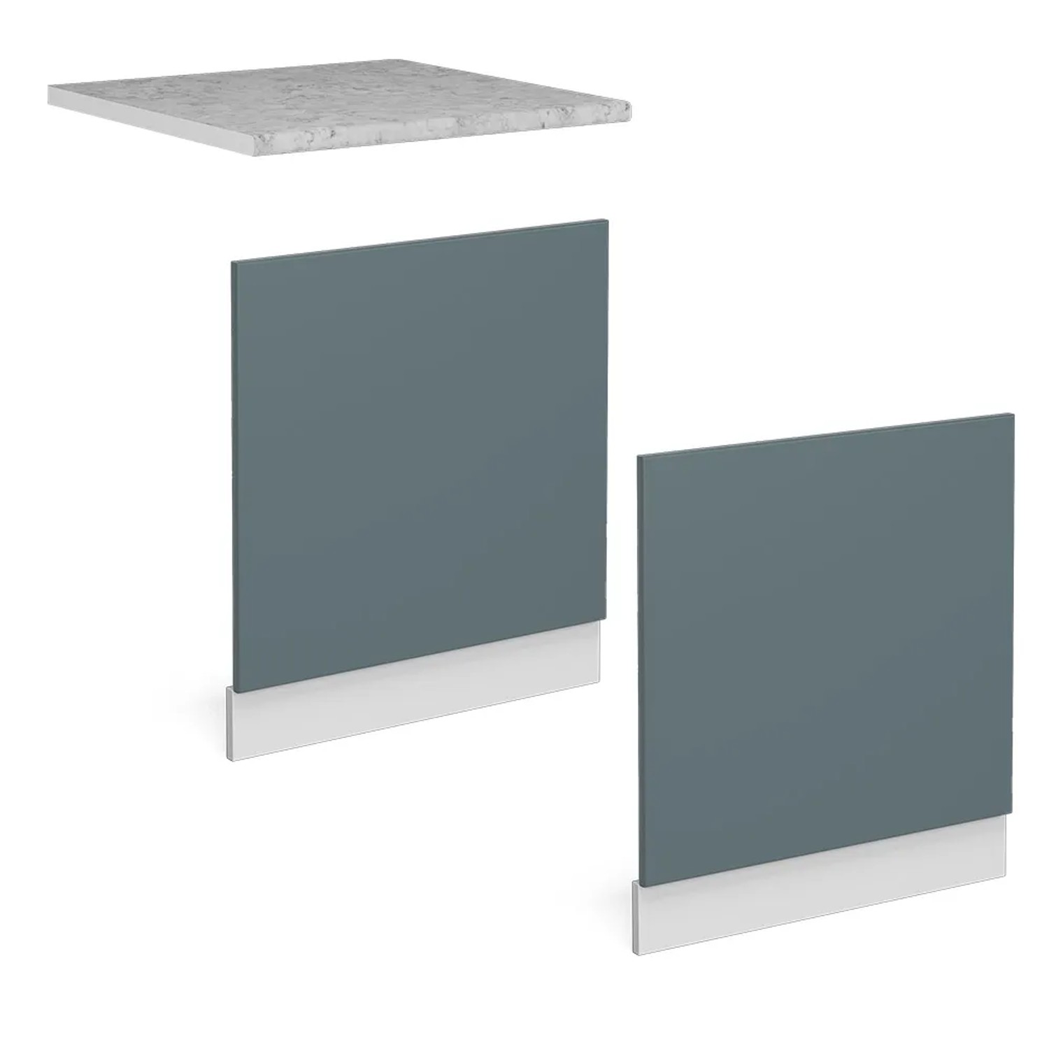 Vicco Frontblende für Geschirrspüler, blau-grau/weiß, mit Marmor Arbeitsplatte für Küchenschränke.