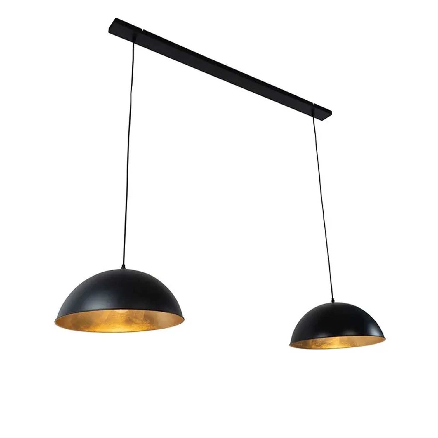 QAZQA Industrielle Hängelampe Schwarz mit Goldenen 2 Lichtern Magnax