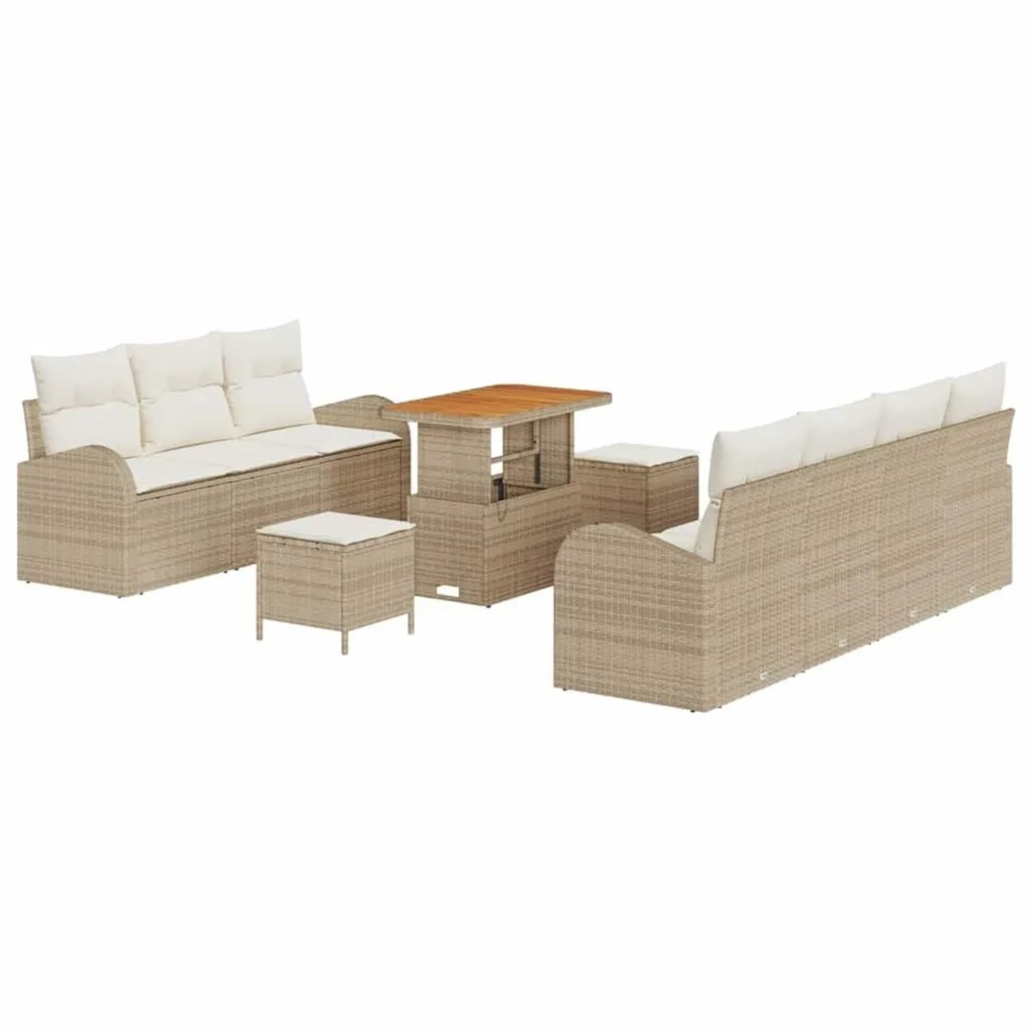 vidaXL Garten-Sofa-Set mit Kissen mit Speicher 10-Tlg Beige und Creme 3364311