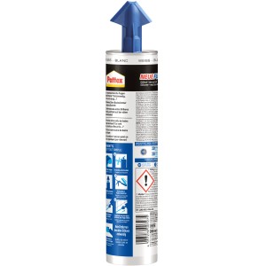 Pattex Sanitärsilikon Neue Fuge, weiße Kartusche mit Smart Nozzle für einfache Anwendung.