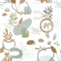 ESTAhome Fototapete Wald mit Tieren in Graugrün/Beige, 200x279 cm. Waldtiere wie Bär, Fuchs, Reh und Igel.