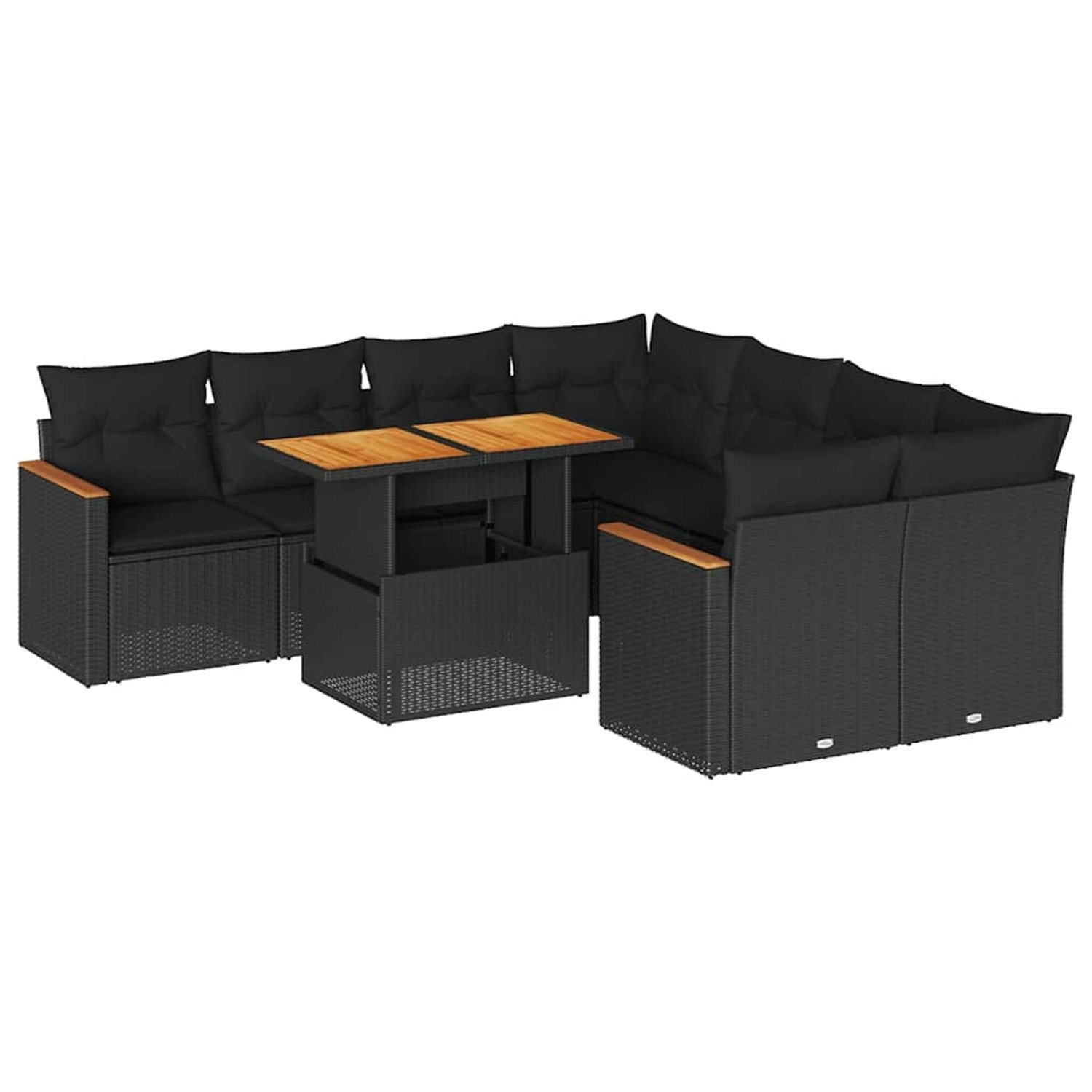 vidaXL 9-Tlg Garten-Sofagarnitur mit Kissen Schwarz Poly Rattan 3327464