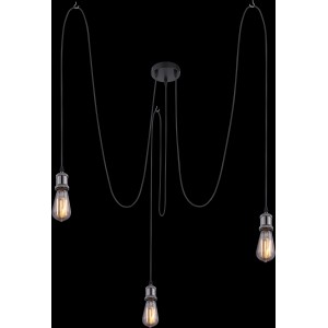 Schwarze Globo Pendelleuchte Oliver mit drei Leuchten und Textilkabeln.
