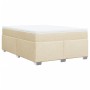 Cremefarbenes vidaXL Boxspringbett 140x200 cm mit Matratze und weißem Topper.