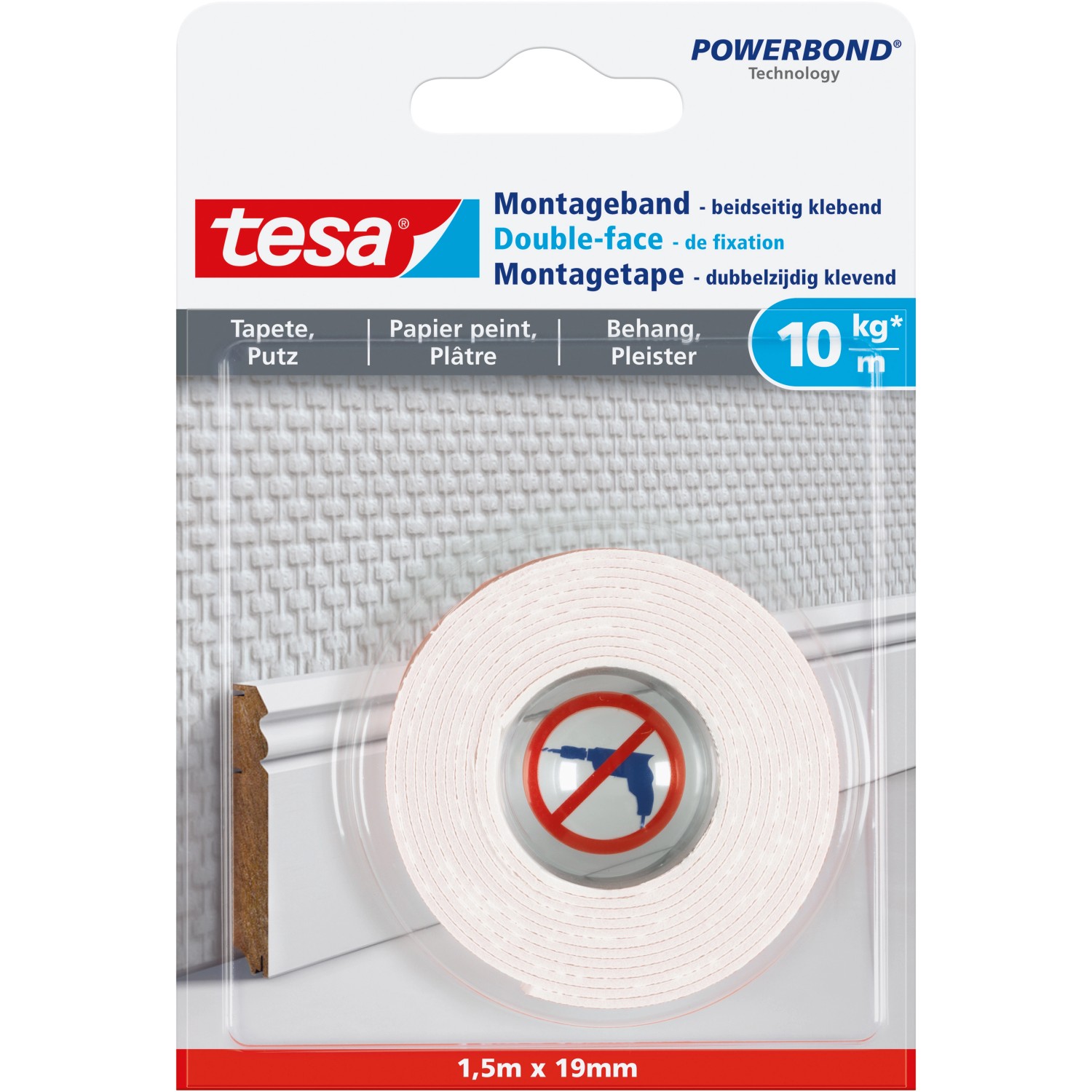 Tesa Montageband für Tapeten und Putz 1,5 m