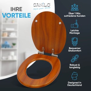 Sanilo WC-Sitz Mahagoni mit Absenkautomatik, Toilettendeckel aus Holz.