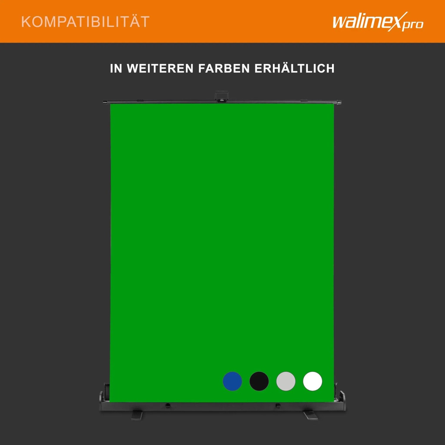 Walimex Pro Roll-Up Panel Fotohintergrund, grün, ausziehbar. Ideal für Studio & Portraits. In weiteren Farben erhältlich.