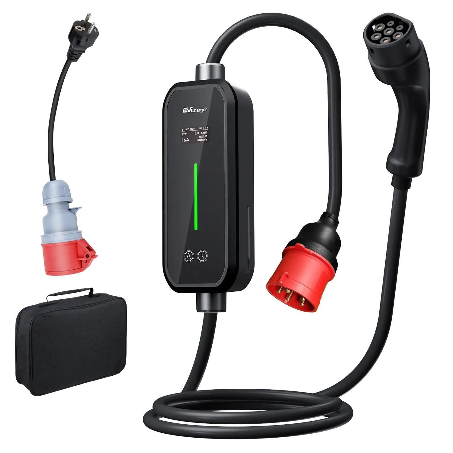 Junsun 11kW Typ 2 EV-Ladegerät 3-phasig - 6m Kabel App-Steuerung LCD-Display Einstellbar 6-16A Inkl. Tasche Und Adapter