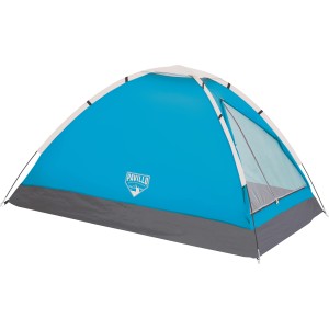 Blau-schwarzes Monodome-Zelt für 2 Personen, ideal für Campingausflüge.