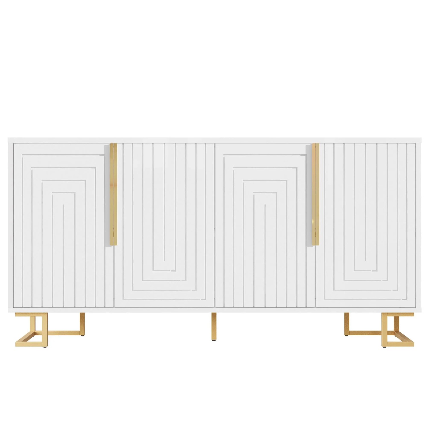 okwish Sideboard mit Geometrischem Design Goldene Griffe Wohnzimmer 152x40x75cm Weiß