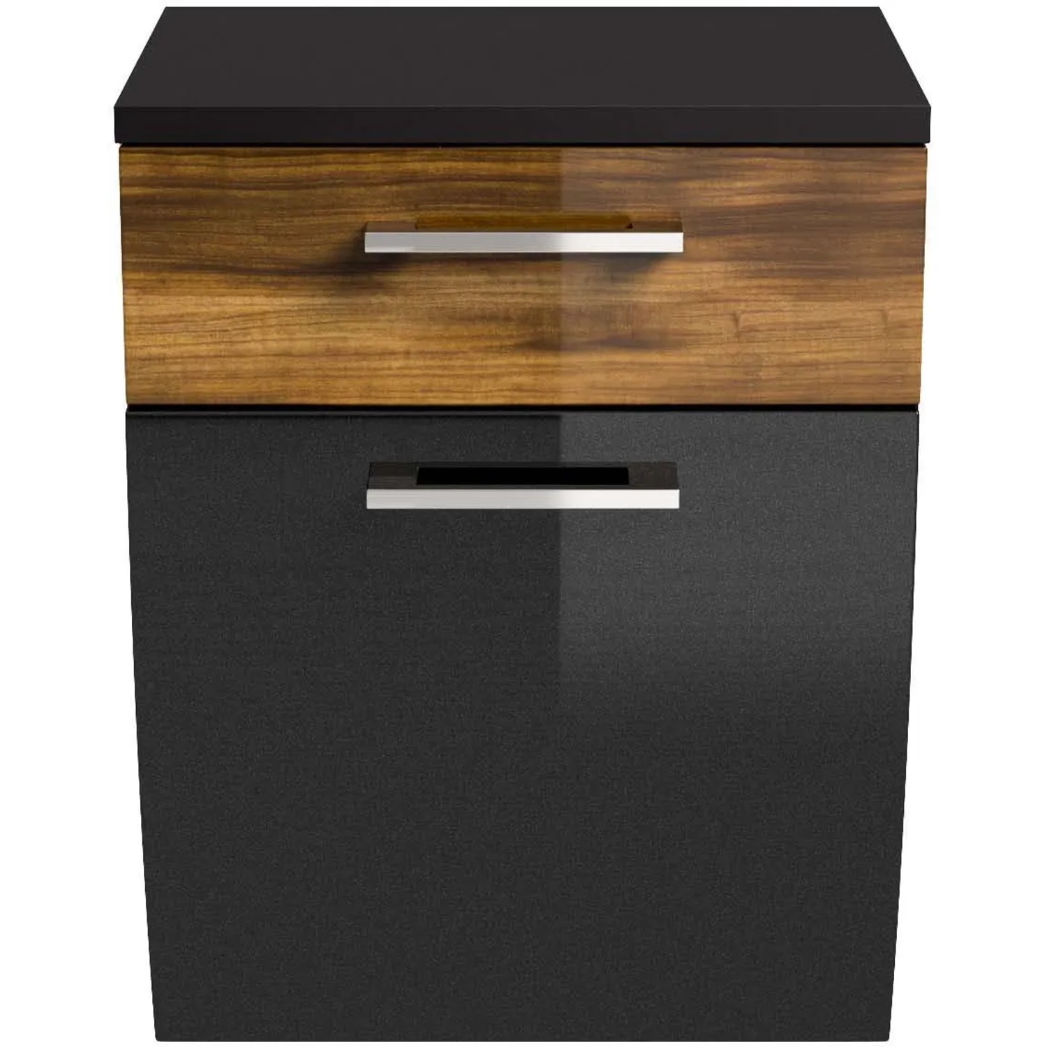 Posseik Bad-Hängeschrank Rima in Walnuss/Anthrazit, 40 cm breit, mit Schublade und Softclose.
