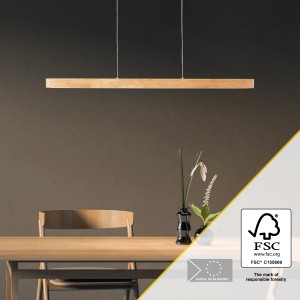 Moderne LED-Pendelleuchte Ainara, 80 cm, Kiefer Braun/Schwarz, für Esszimmer und Wohnbereich.