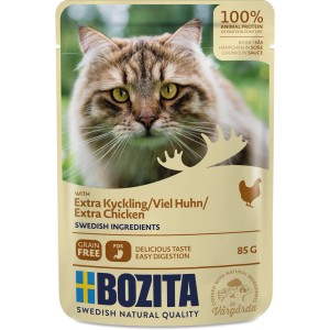 Bozita Katzen-Nassfutter Pouch HiS Hühnchen, 85g. Katzenfutter mit hohem Hühnchenanteil.