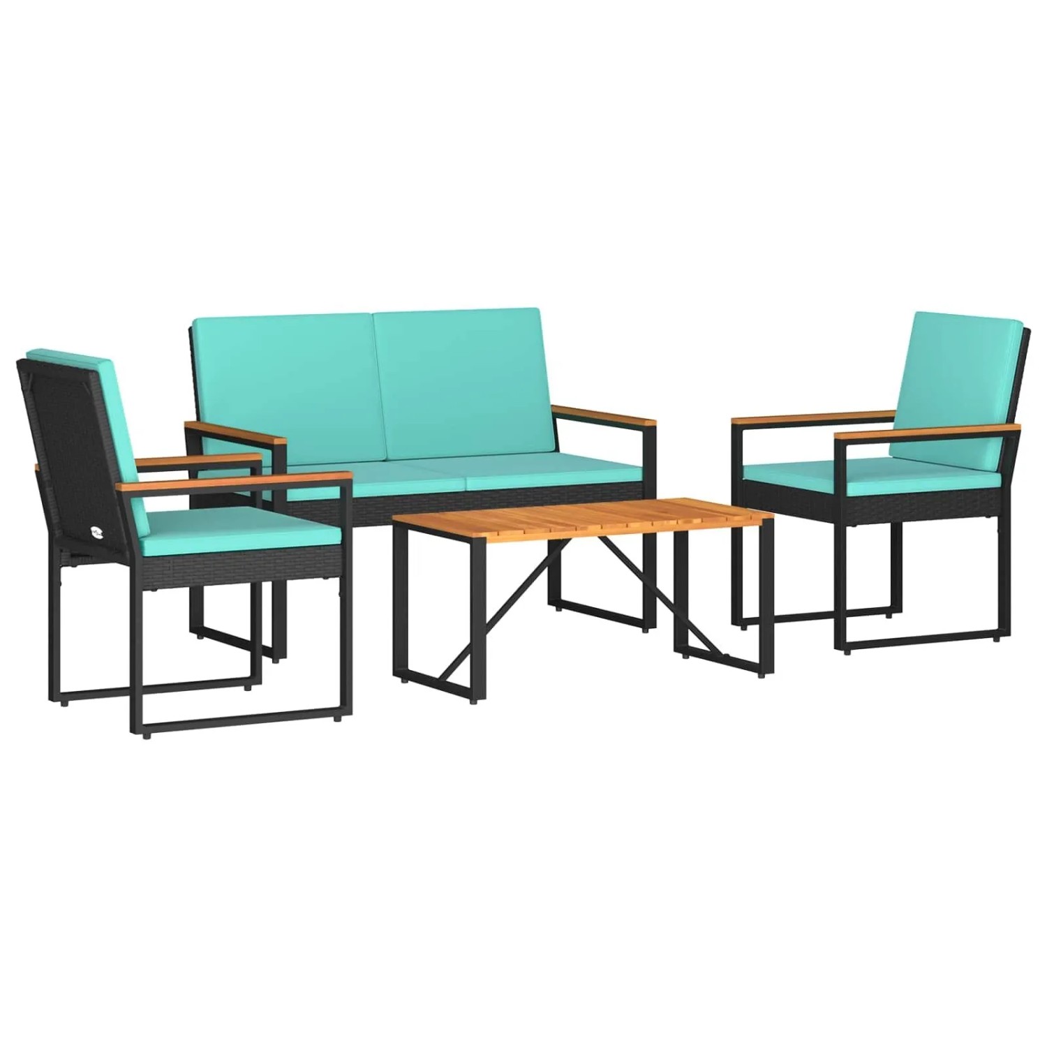 vidaXL Gartenmöbel Set mit Kissen 4-Tlg Schwarz und Türkis Poly-Rattan 42025329