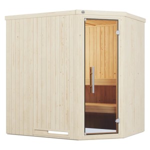 Weka Elementsauna Varberg Trend 1, weiß lasiert, mit Glastür und 4,5 kW Ofen Sparset.