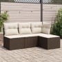 Braune 4-tlg. vidaXL Garten-Sofagarnitur aus Polyrattan mit cremeweißen Kissen.