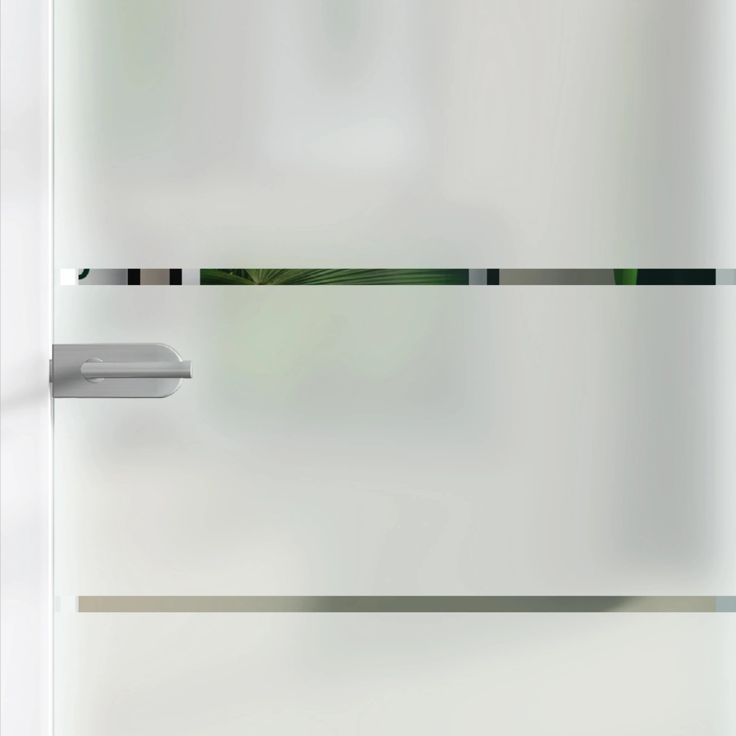 Glasdrehtür mit Siebdruck Dekor 36/15 und Türgriff. ESG Floatglas für mehr Licht im Raum.