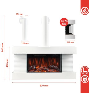 Weißer Kaminio Elektrokamin Liz Wandkamin mit 3D-Flammeneffekt und Ambilight Rohr.