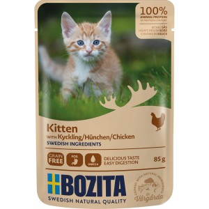 Bozita Katzen-Nassfutter Kitten Hühnchen, 85g Portionsbeutel. Getreidefreies Alleinfutter für junge Katzen.