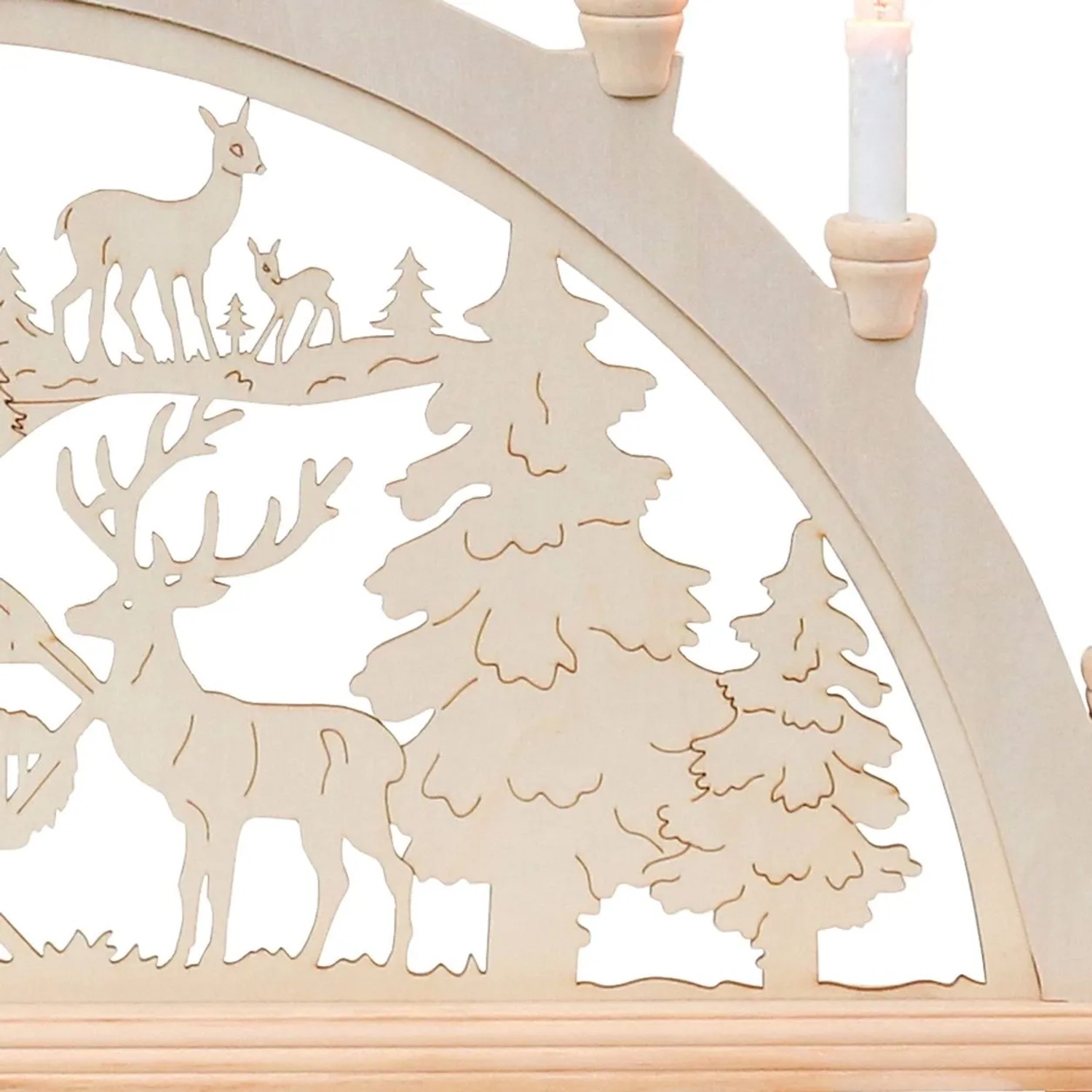 Dekohelden24 XXL Leuchterbogen Schwippbogen Lichterbogen Fensterbogen Schwibbogen Motiv Futterkrippe Reh Spitzkerzen Wechselbar L/B/H 71 x 4 x 40 cm_5