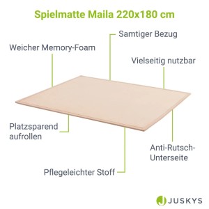 Beige Juskys Spielmatte Maila 220x180 cm mit Memory-Foam für Kinder zum Spielen und Krabbeln.