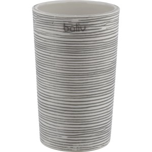 Keramik Zahnputzbecher Kiefer von baliv mit horizontalem Streifenmuster in Grau.