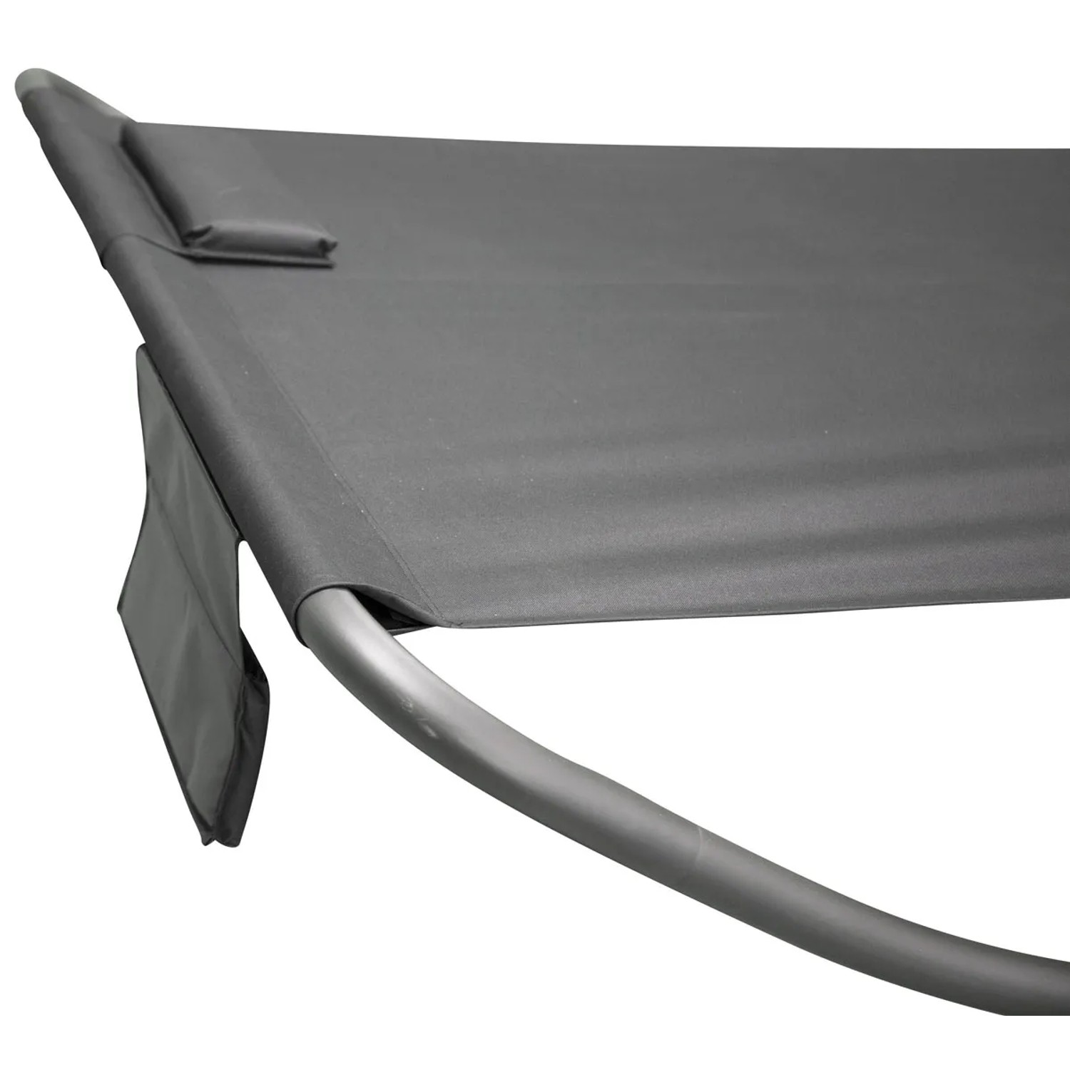 Detailansicht der schwarzen ebuy24 Gordo Hängematte auf Ständer. Gartenmöbel.