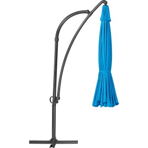 Blauer Ampelschirm Cocoa Beach Ø 350 cm mit Kurbel und anthrazitfarbenem Gestell.