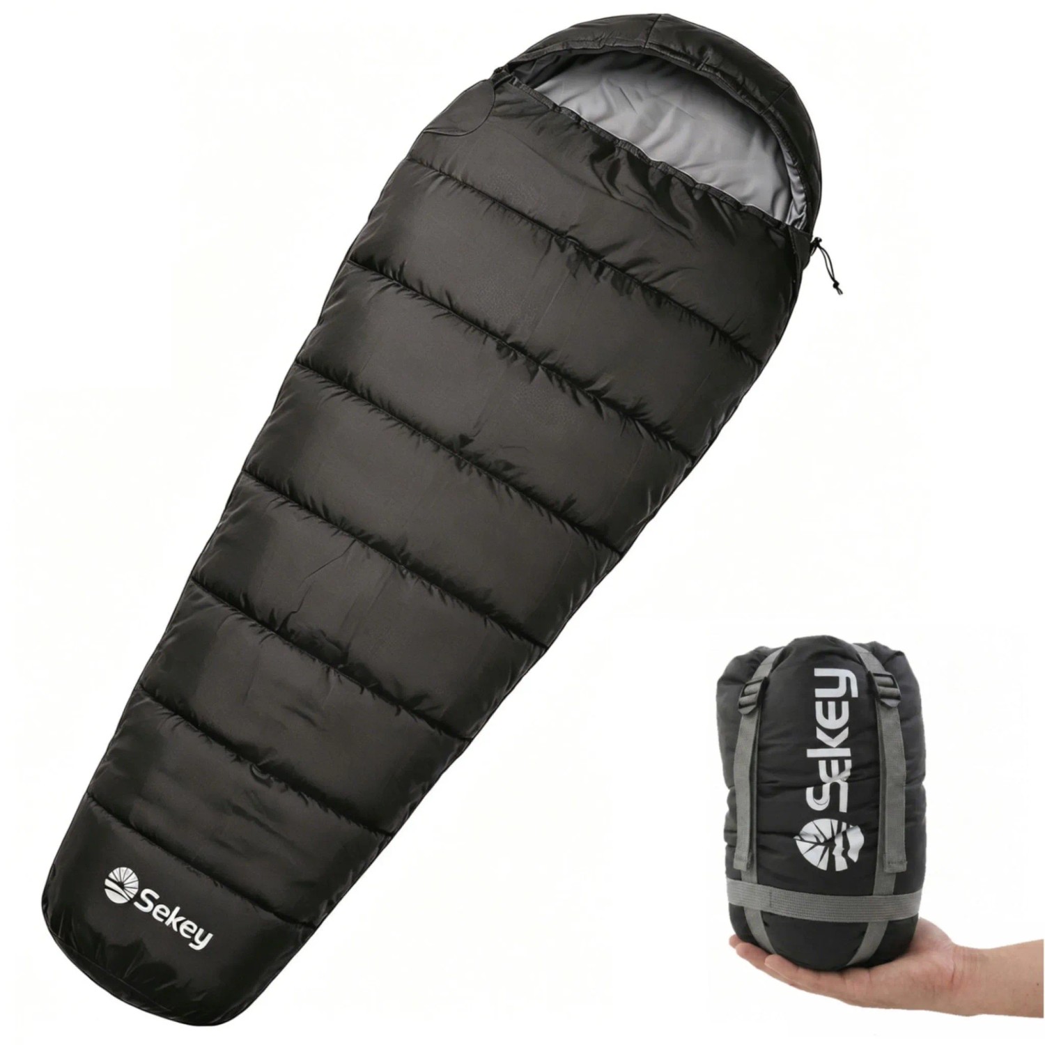 Sekey Schlafsack 220x80x50cm Mumienschlafsack Camping 0,9kg Anthrazit