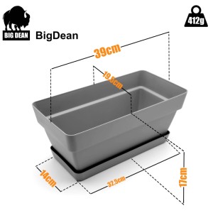 BigDean Balkonkasten Anthrazit aus Kunststoff mit Untersetzer, Maße 39x19,5x17 cm. Für Balkon & Garten.