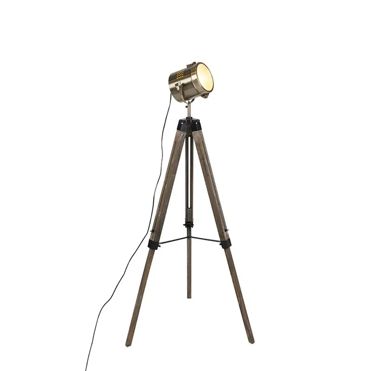 QAZQA Industrielle Stehlampe aus Holz mit Stativ und Studiostrahler   Braha