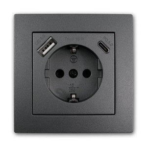 McPower FLAIR Schuko Steckdose Anthrazit mit USB C m Rahmen