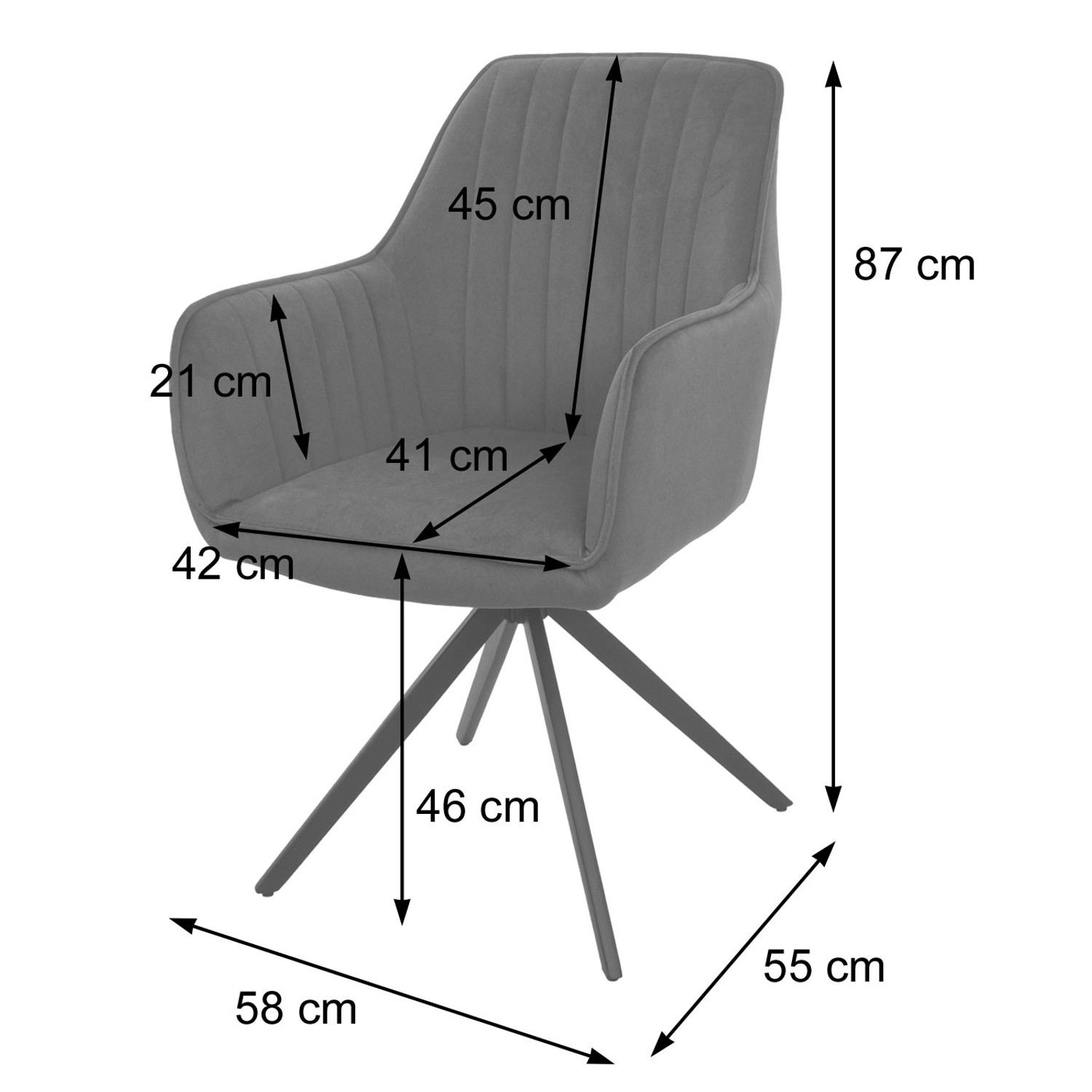 Brauner MCW Esszimmerstuhl L79 im 2er-Set, Polsterstuhl mit Armlehnen und Drehfunktion.