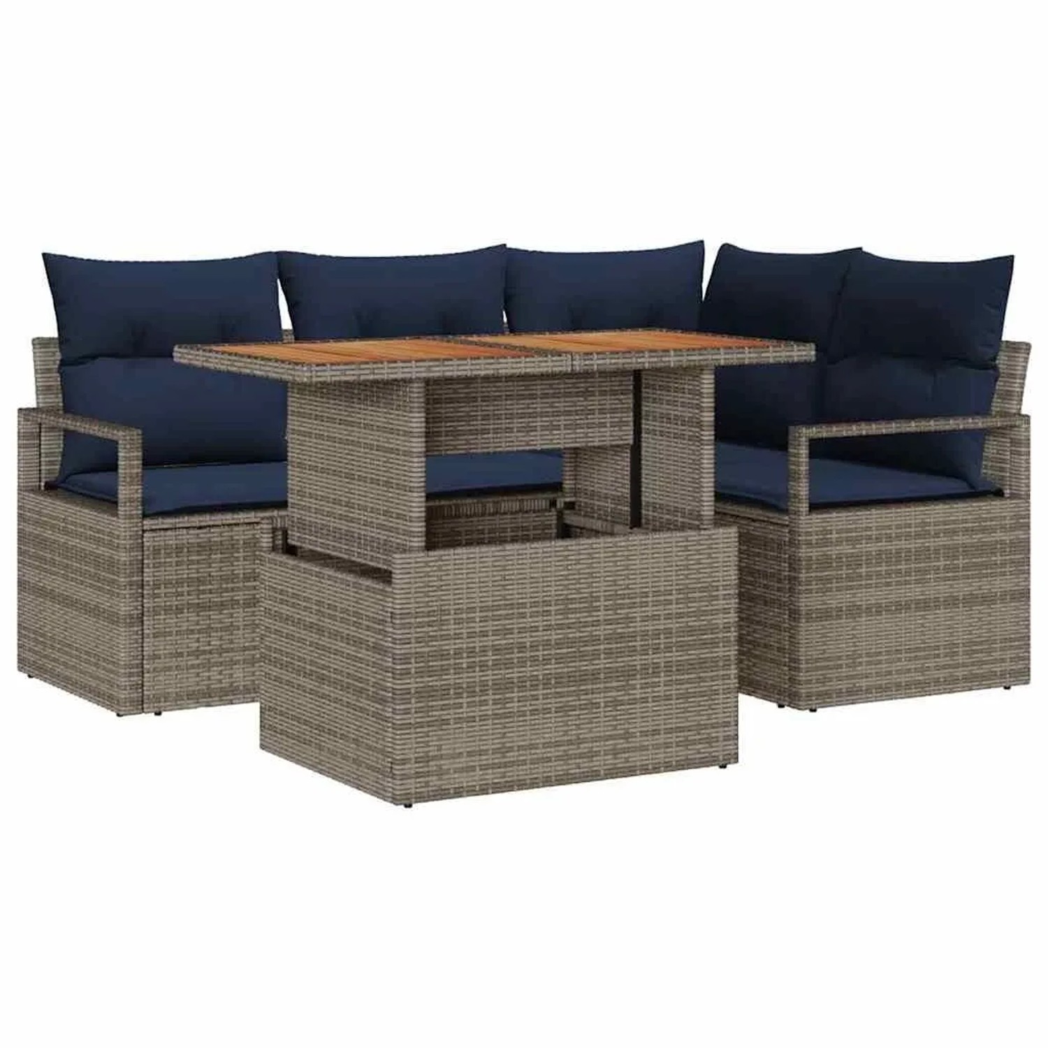 vidaXL Garten Essgruppe mit Kissen 5-Tlg Grau und Marineblau 3349709