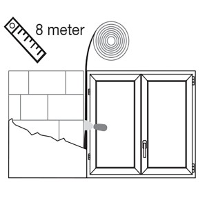 Illustration: Quadroform Fugendichtband, 8 m, schwarz, Anwendung am Fenster.