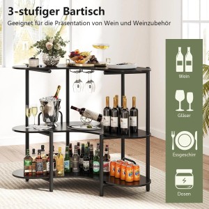 Costway Hausbar mit 3 Ebenen, Glashalter, schwarz, ideal zur Weinpräsentation. Praktischer Bartisch für Wohnzimmer oder Partykeller.