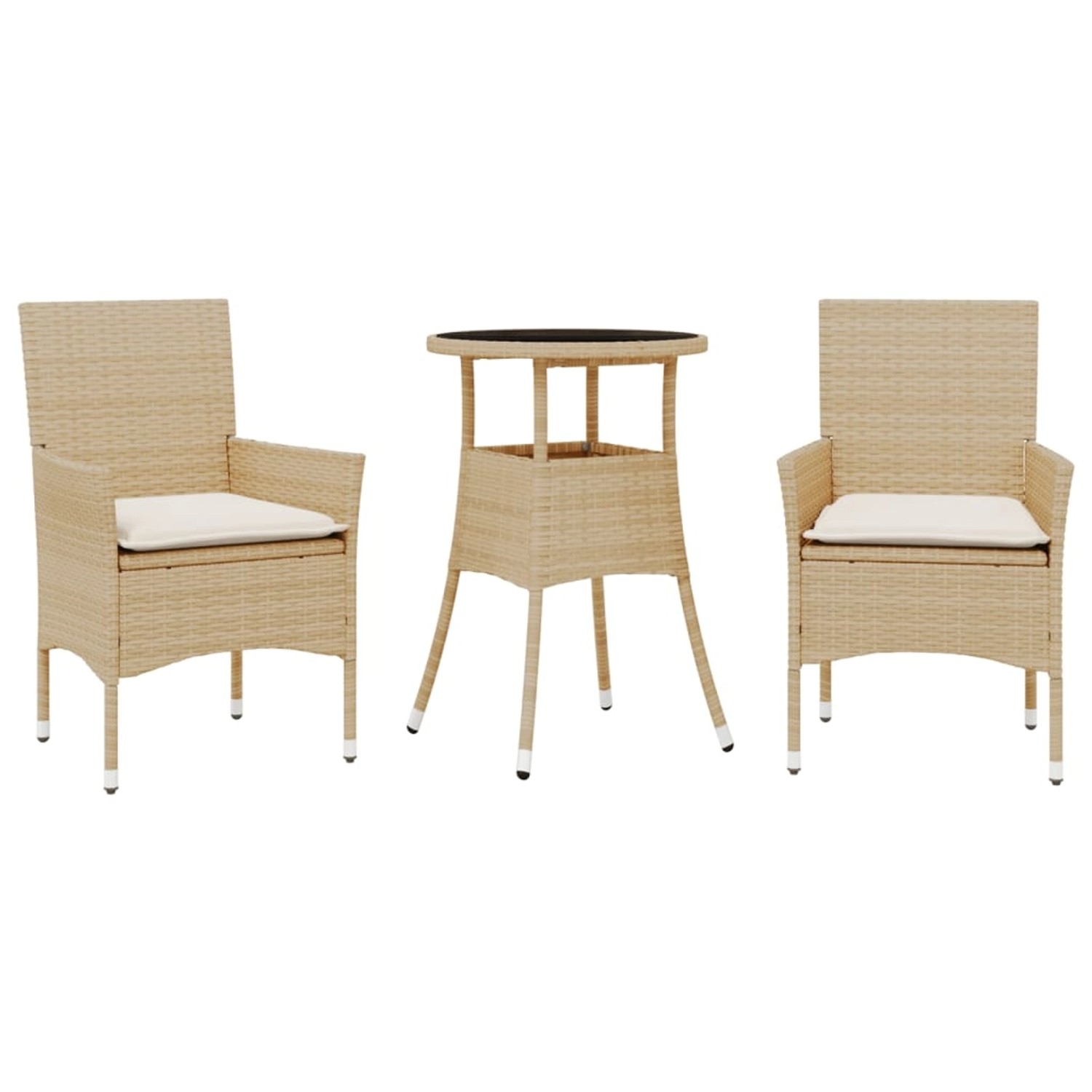 vidaXL 3-Tlg Garten-Essgruppe mit Kissen Beige Poly Rattan und Glas 3278625